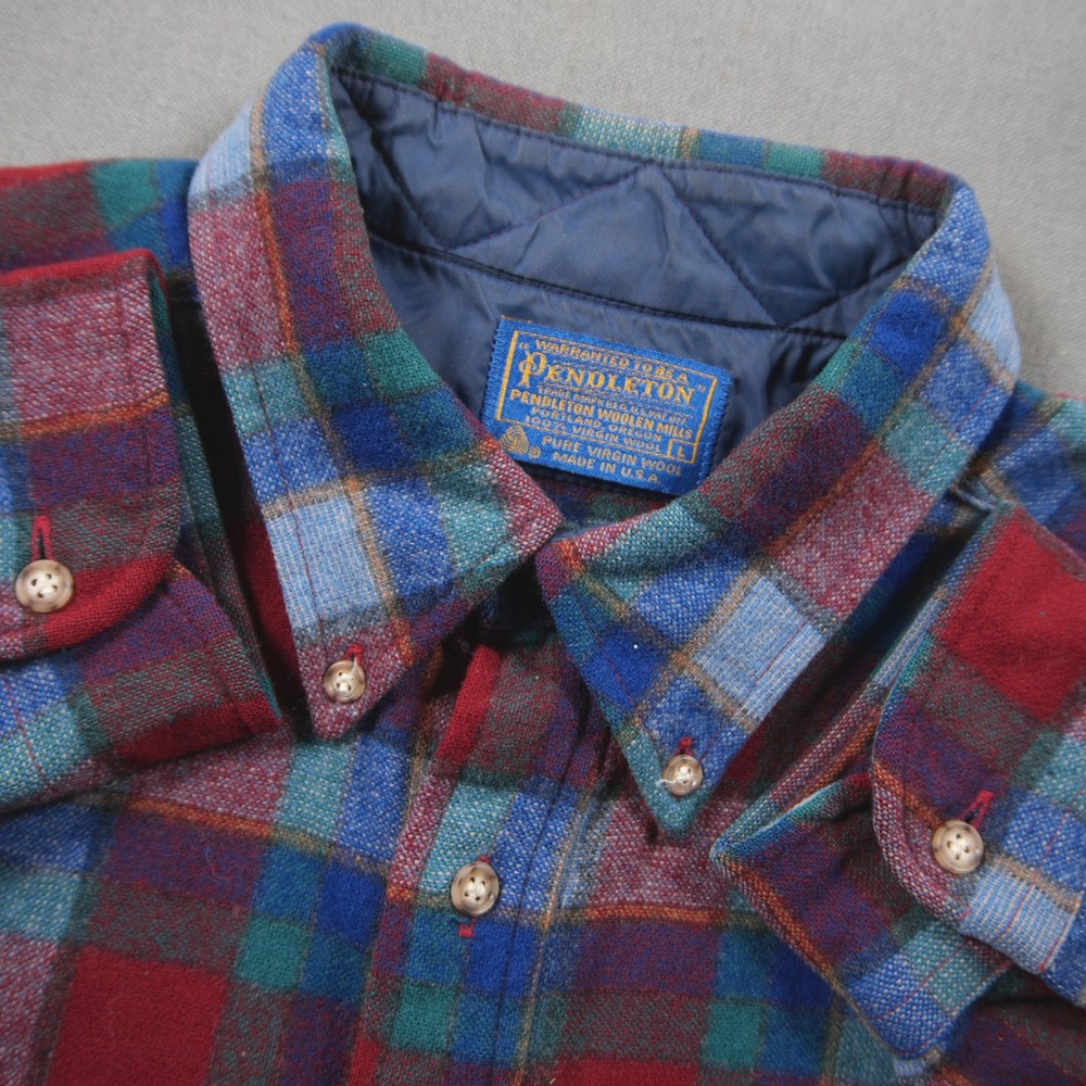 Vintage USA Pendleton Plaid Flannel Men Shirt L Blue University Retro Western